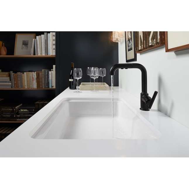 KOHLER Purist Matte Black Single Handle Pull-out Kitchen Faucet with